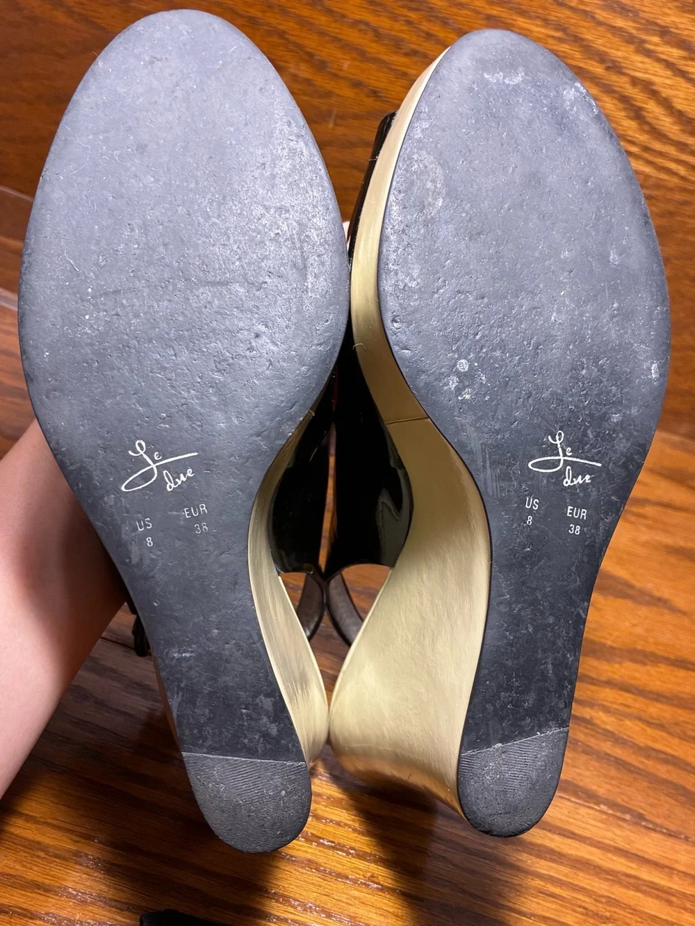 Le Due Due Farina Slingback Platform Wedges Black w/Gold Shimmer Ivory Patent 8